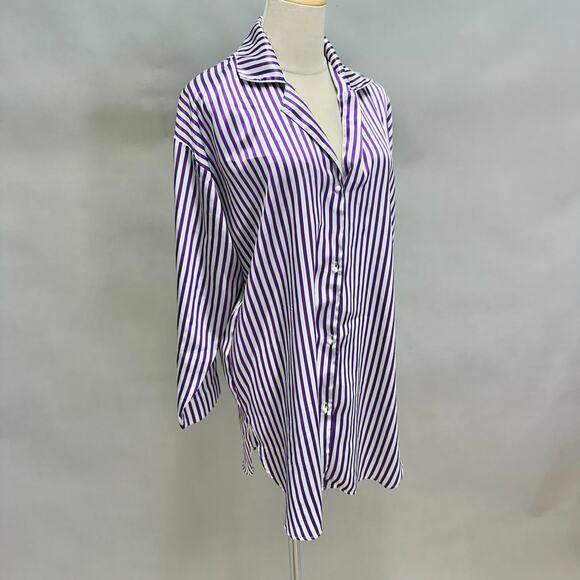 Vintage 90s Victoria's Secret Gold Label Striped satin Sleep Shirt size Small - Picture 5 of 13